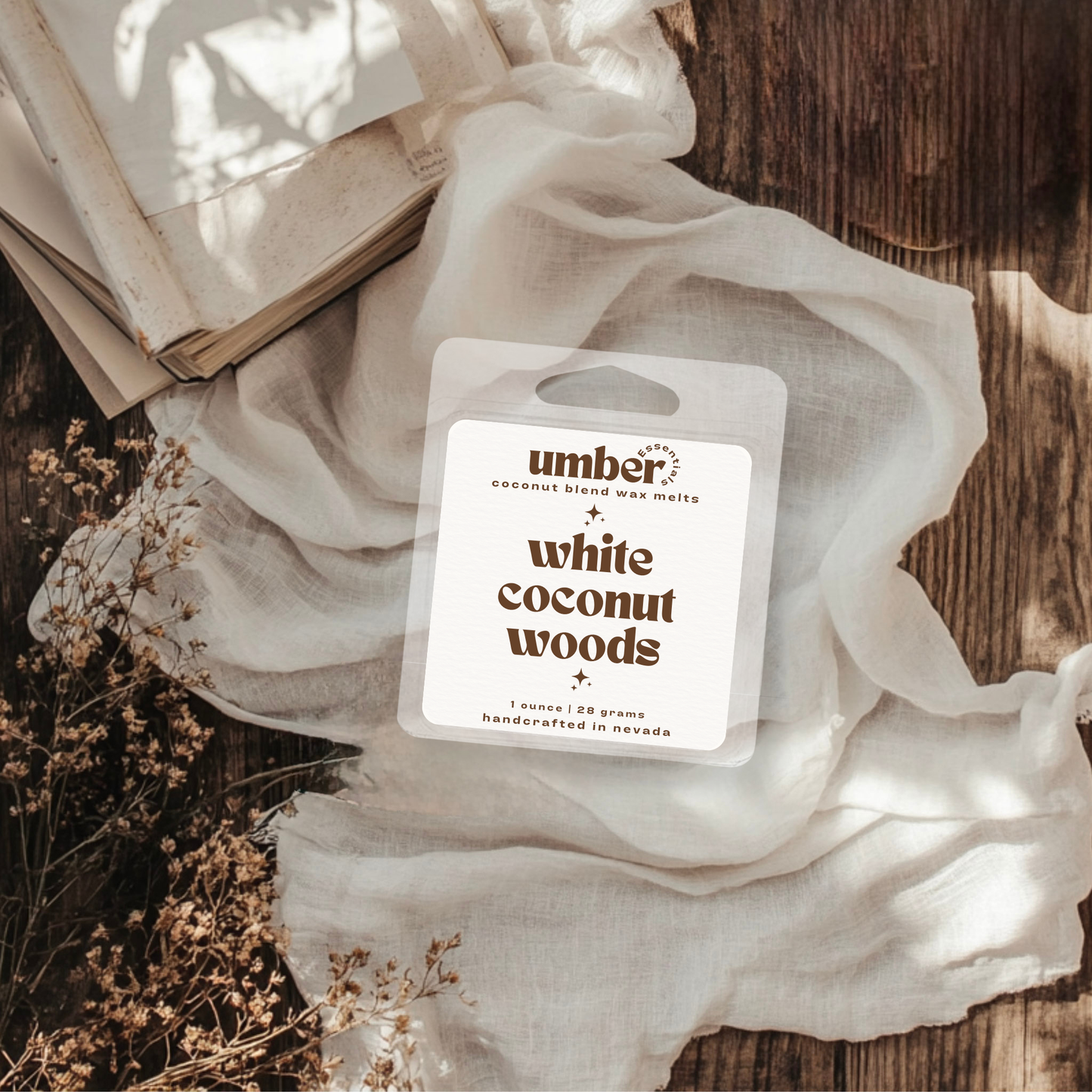 white coconut woods wax melt sample - Umber Essentials